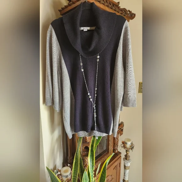 Hampshire Studio, 0322, Women's Black and gray sweater with wide sleeves, 1X - Picture 6 of 7